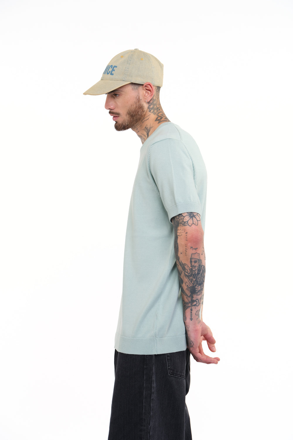 Pastel Green Knit Round Neck T-shirt