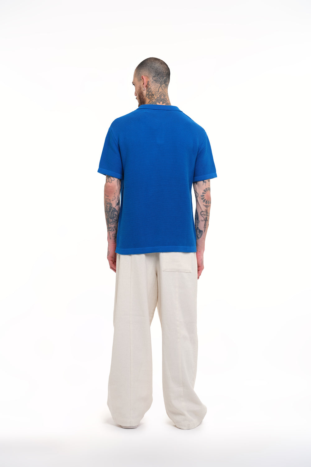 Cobalt Blue Knit Textured Polo T-shirt