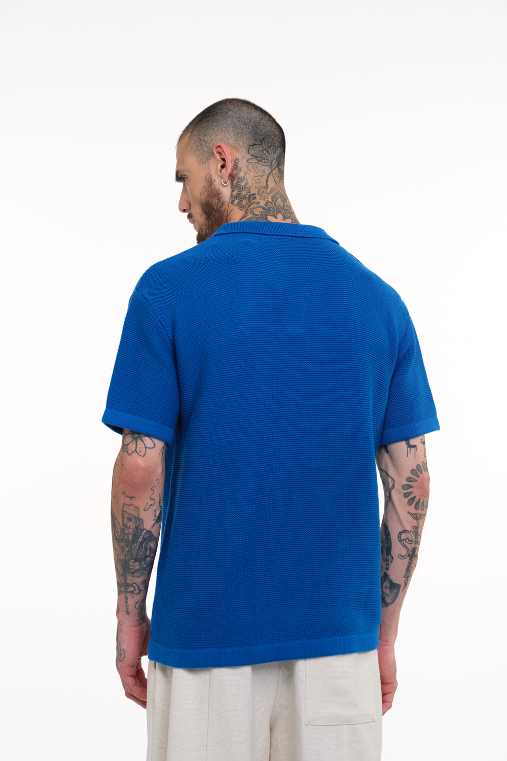 Cobalt Blue Knit Textured Polo T-shirt