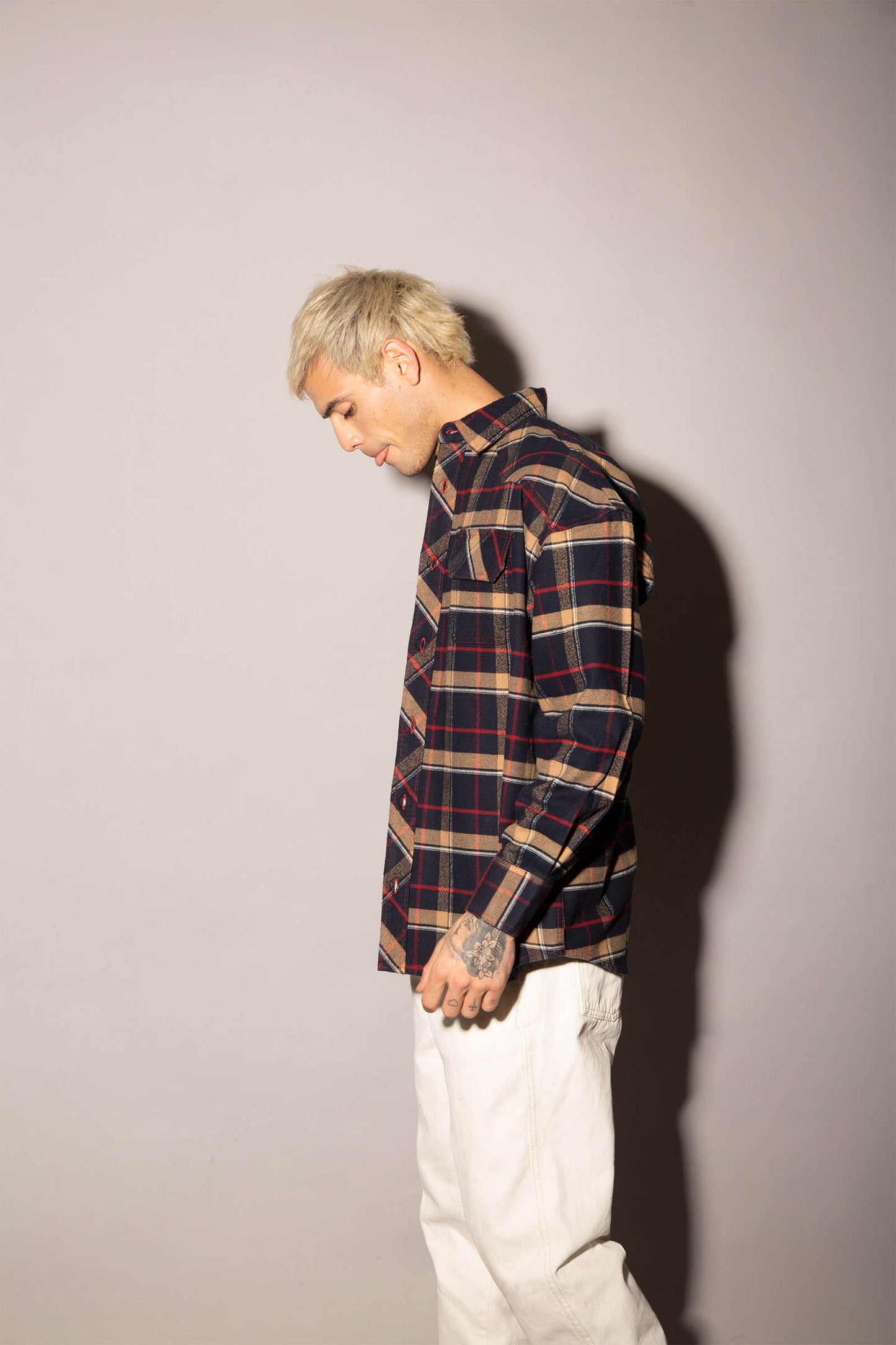 Dark Navy Blue Checkered Plaid Oversized Shirt