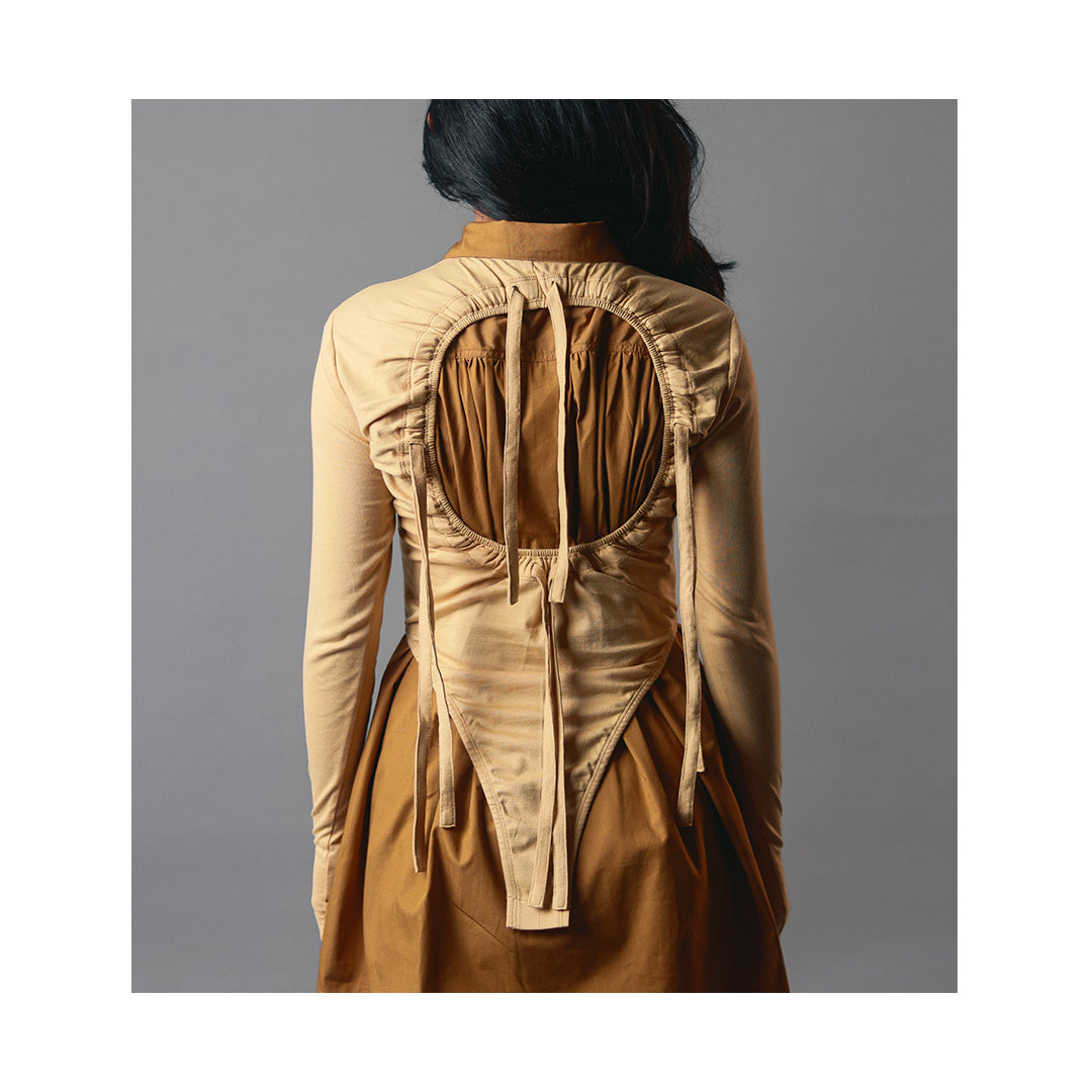 SuperHUEMN 'Sand' Crater Cutout Detail Shirt Dress (Cinnamon Brown)