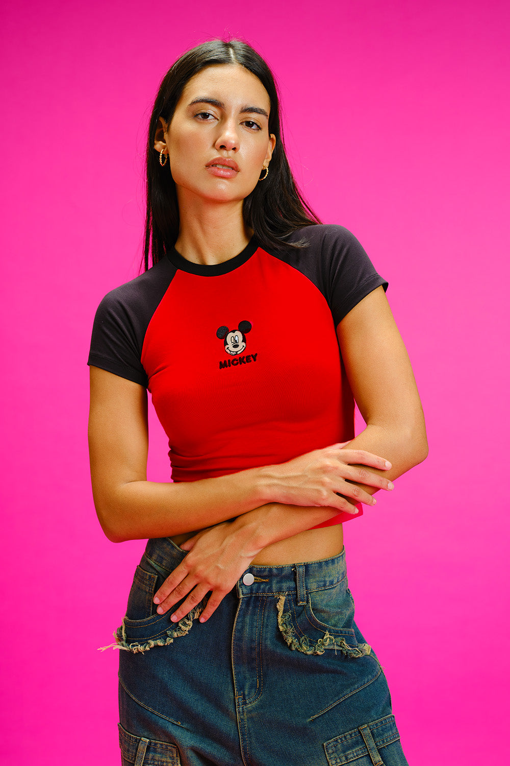 Classic Mickey Mouse Raglan Sleeves Baby Tee