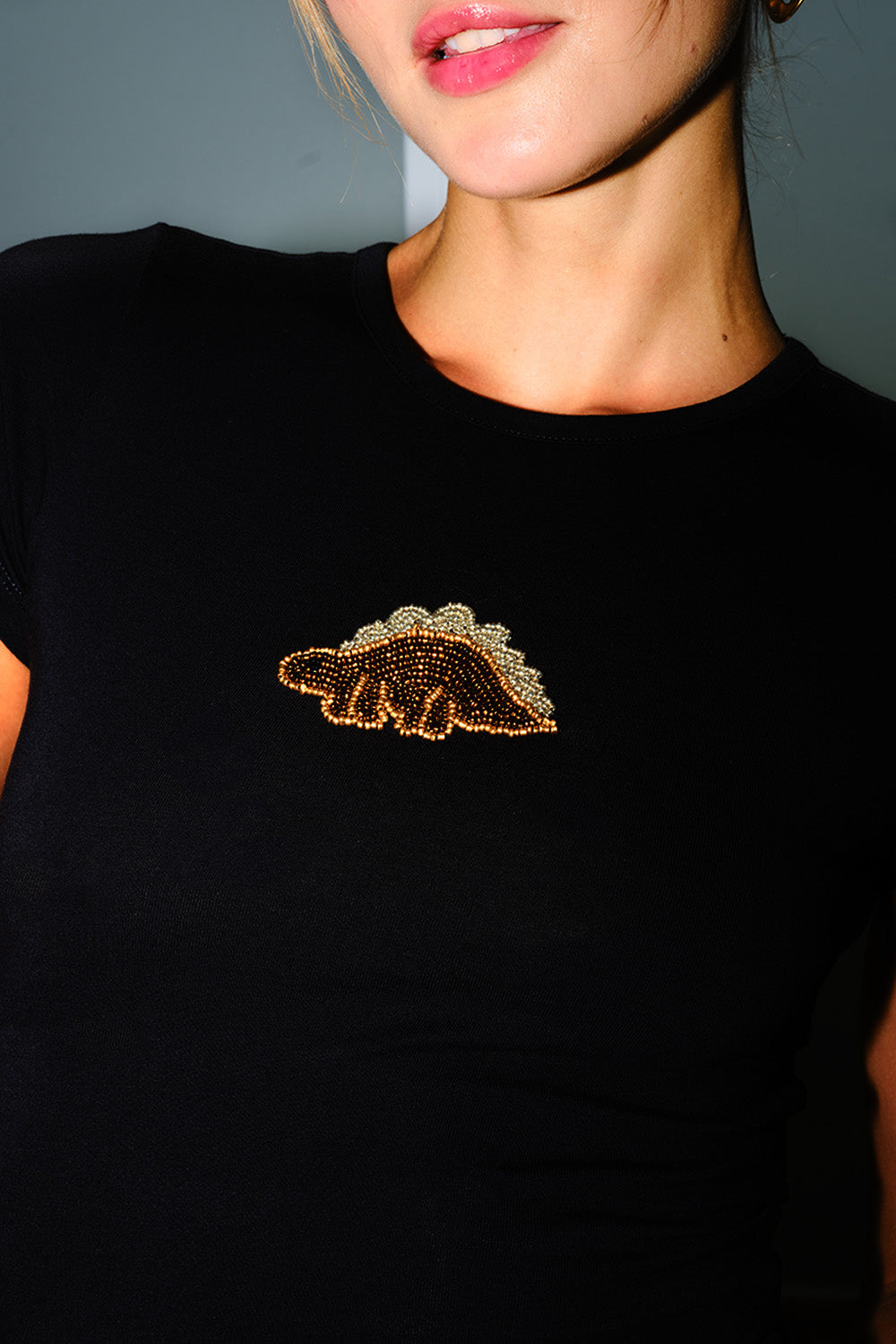 Dino Beaded Embroidery Baby Tee