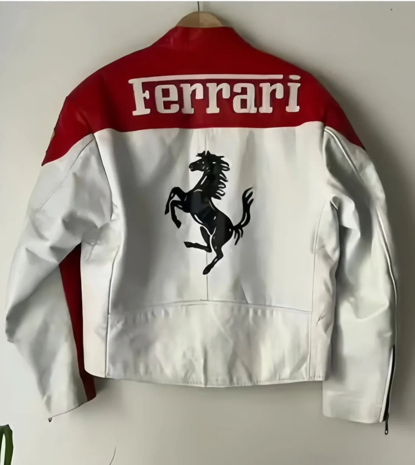 Ferrari White and Red Leather Jacket — Streetwear Power Meets Racing Prestige - Prime Fitz
