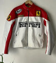 Ferrari White and Red Leather Jacket — Streetwear Power Meets Racing Prestige - Prime Fitz