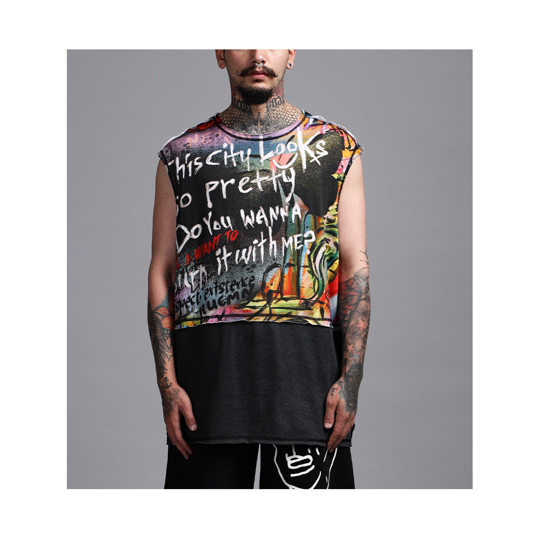 HUEMN Graffiti Sleeveless T-shirt