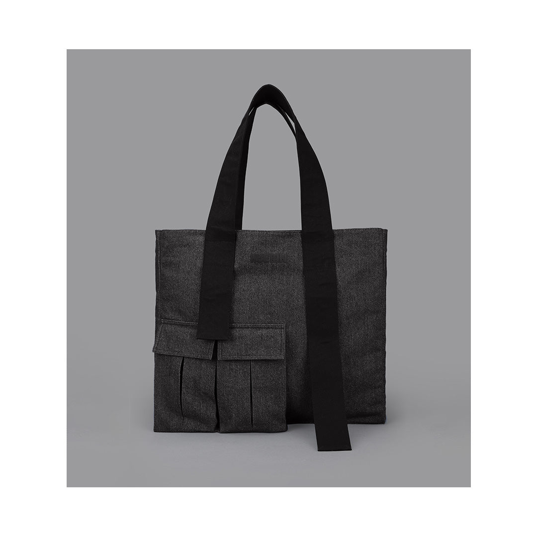 HUEMN Pocket Detailed Zippered Tote (Dark Grey)