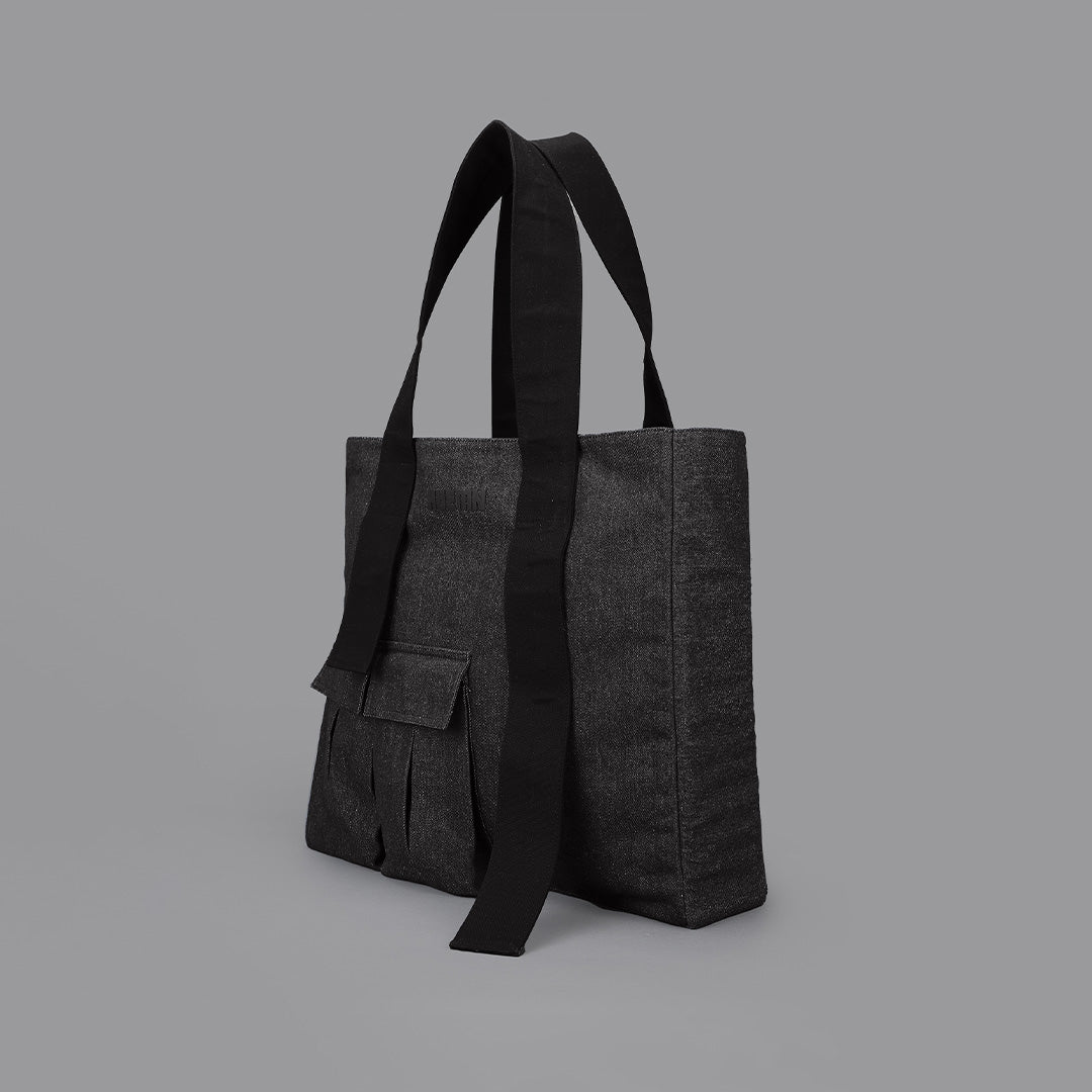 HUEMN Pocket Detailed Zippered Tote (Dark Grey)