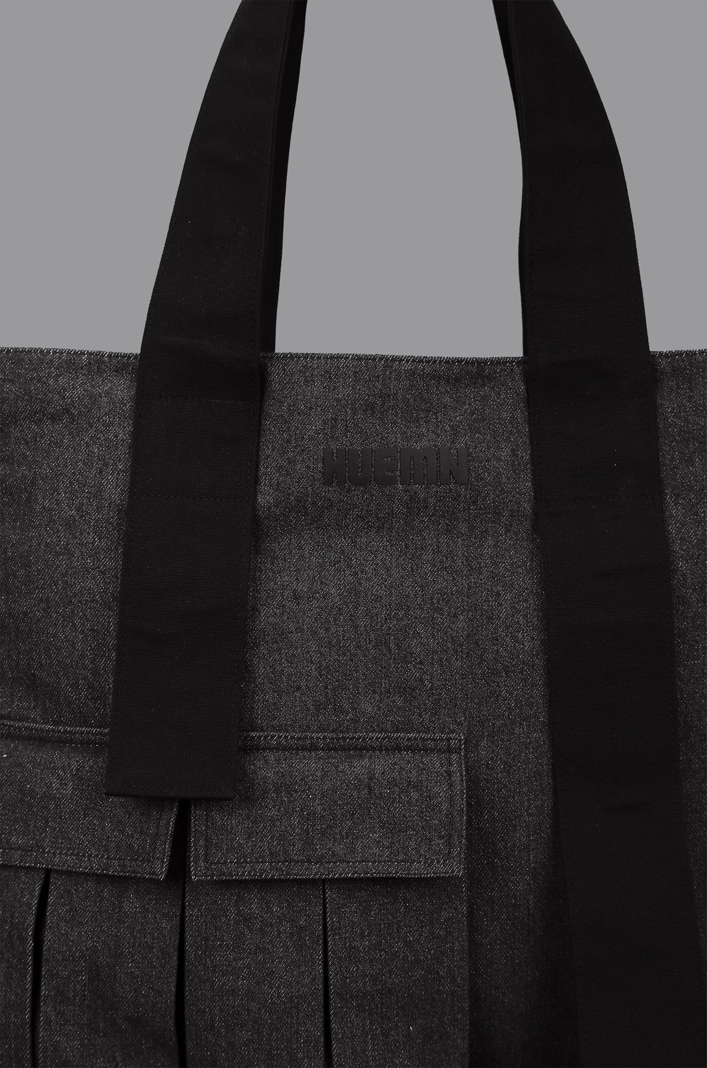 HUEMN Pocket Detailed Zippered Tote (Dark Grey)