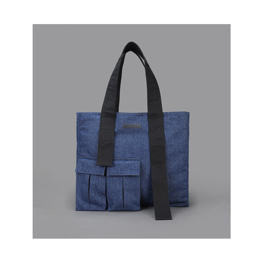 HUEMN Pocket Detailed Zippered Tote (Indigo)