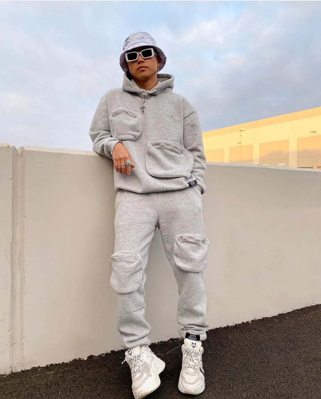Men’s Y2K Oversized Grey Tracksuit – Zip Pocket Streetwear Edition - Prime Fitz
