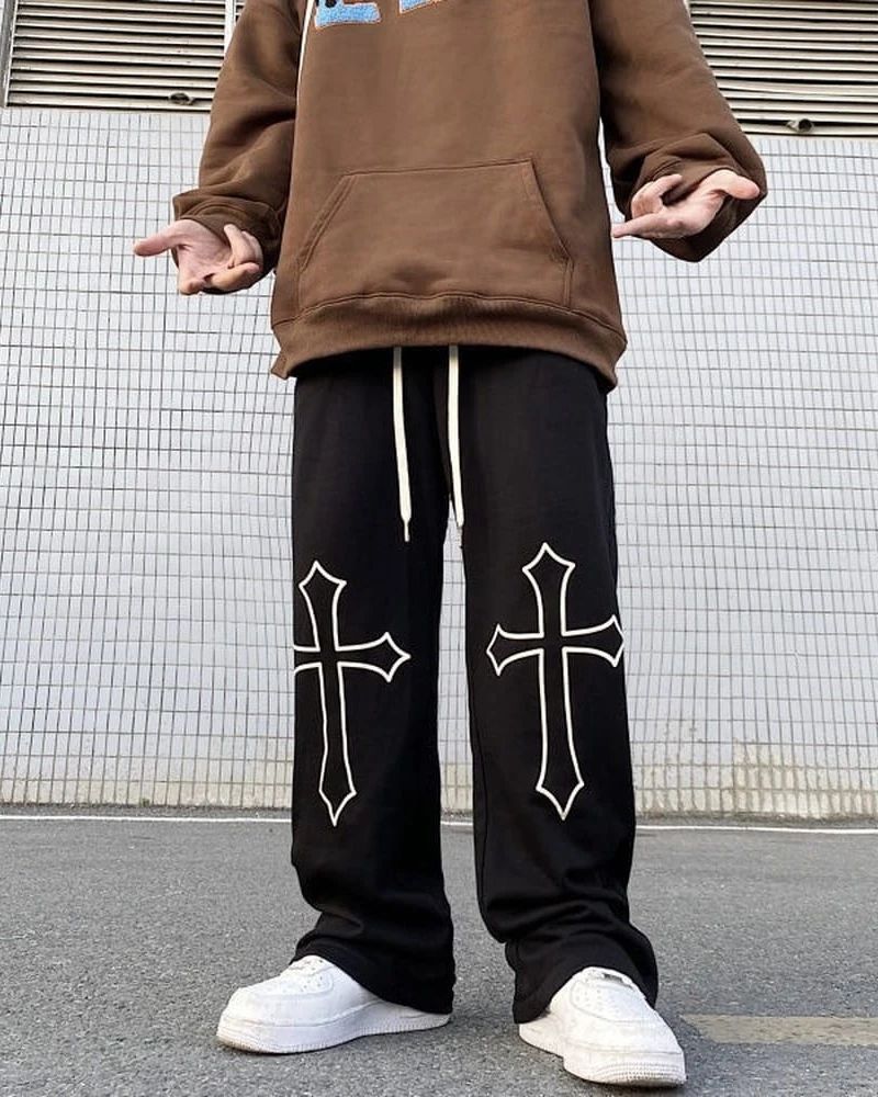 Aesthetic Cross Baggy Straight Fit Track Pants - Iconic Street Style - Prime Fitz