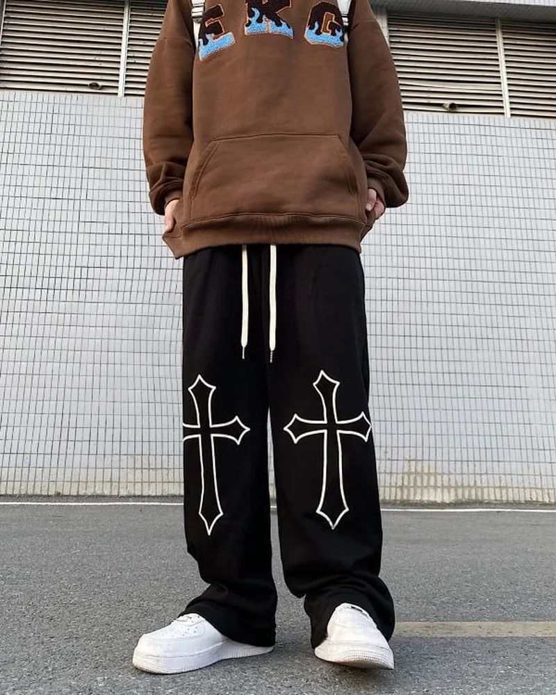 Aesthetic Cross Baggy Straight Fit Track Pants - Iconic Street Style - Prime Fitz