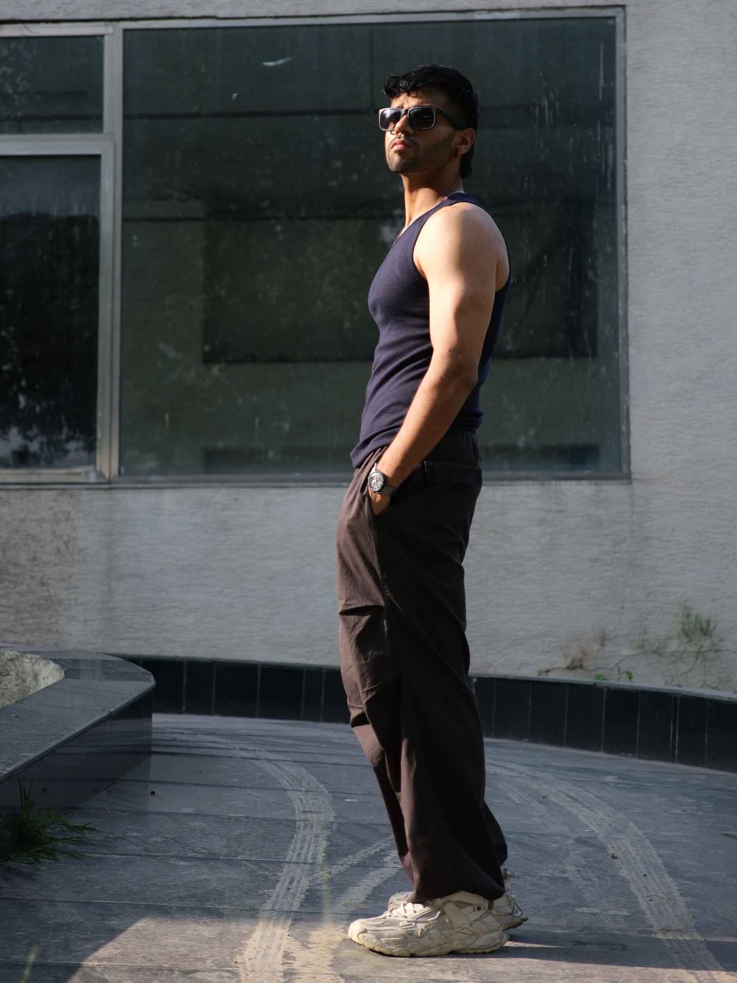 Skin Fit Ribbed Tank Top - Blueberry Navy