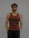 Skin Fit Ribbed Tank Top  Brown