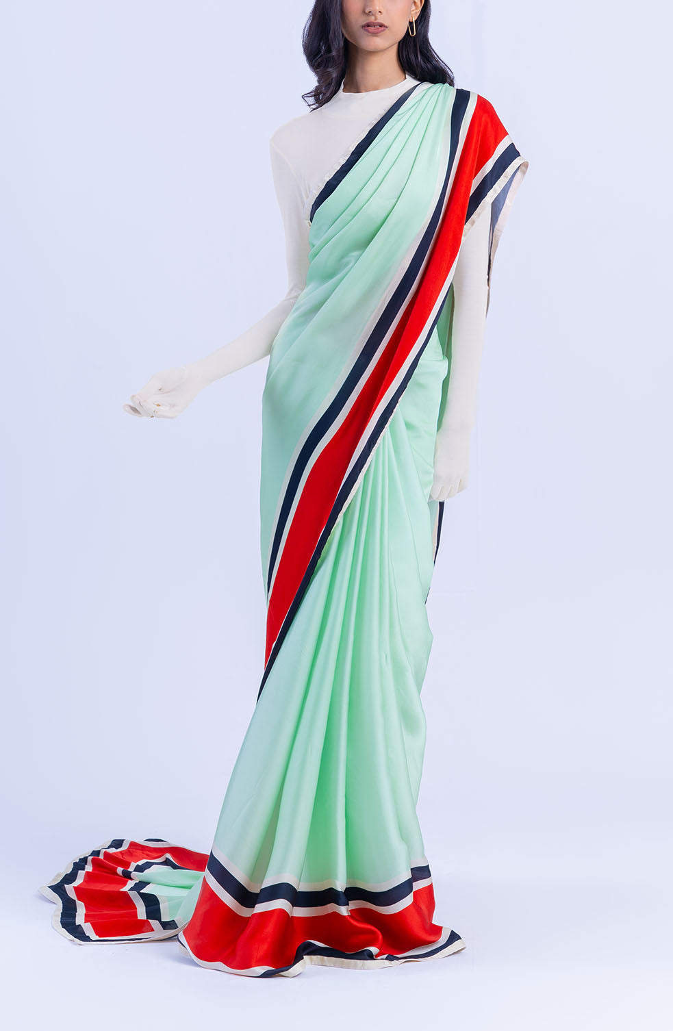 The Racer Stripe Sari (Mint)