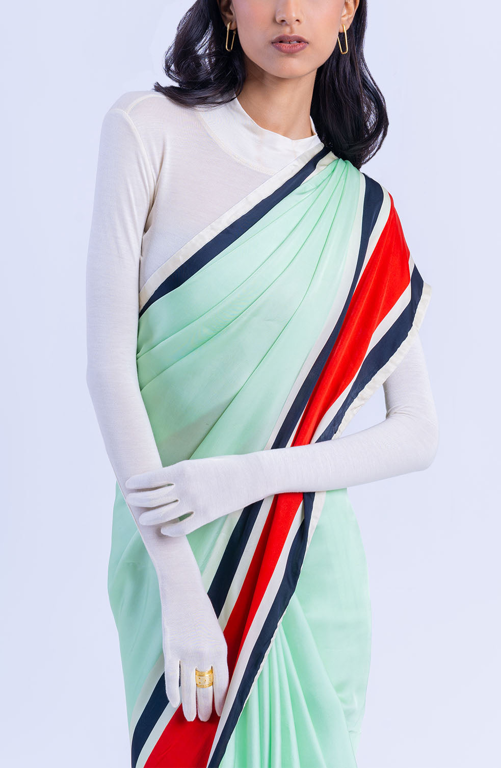 The Racer Stripe Sari (Mint)
