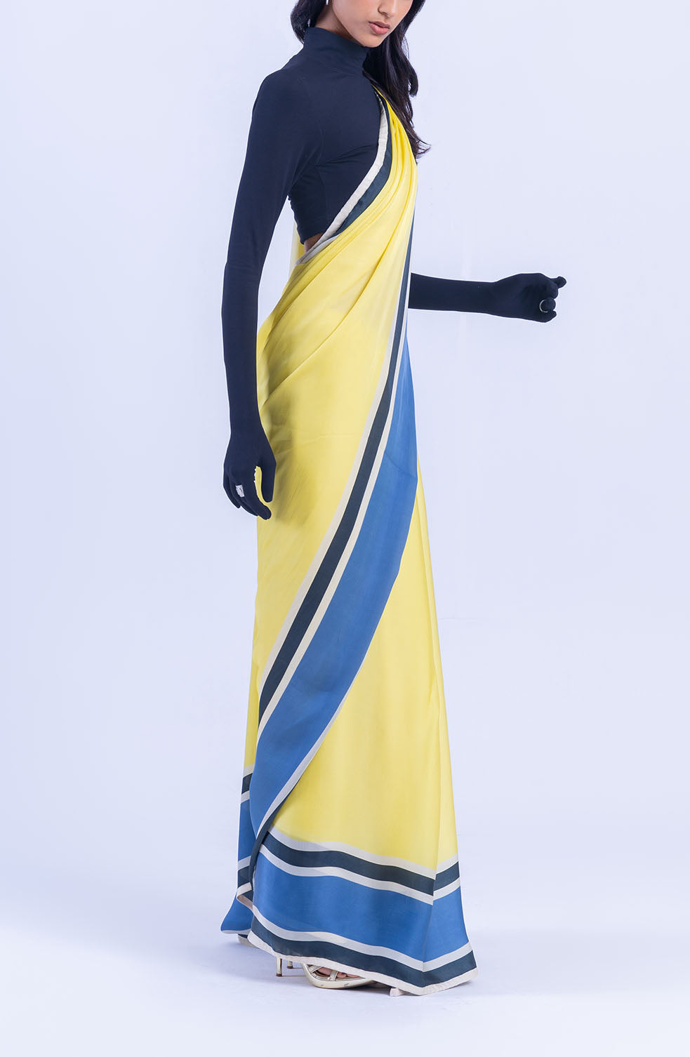 The Racer Stripe Sari (Yellow)