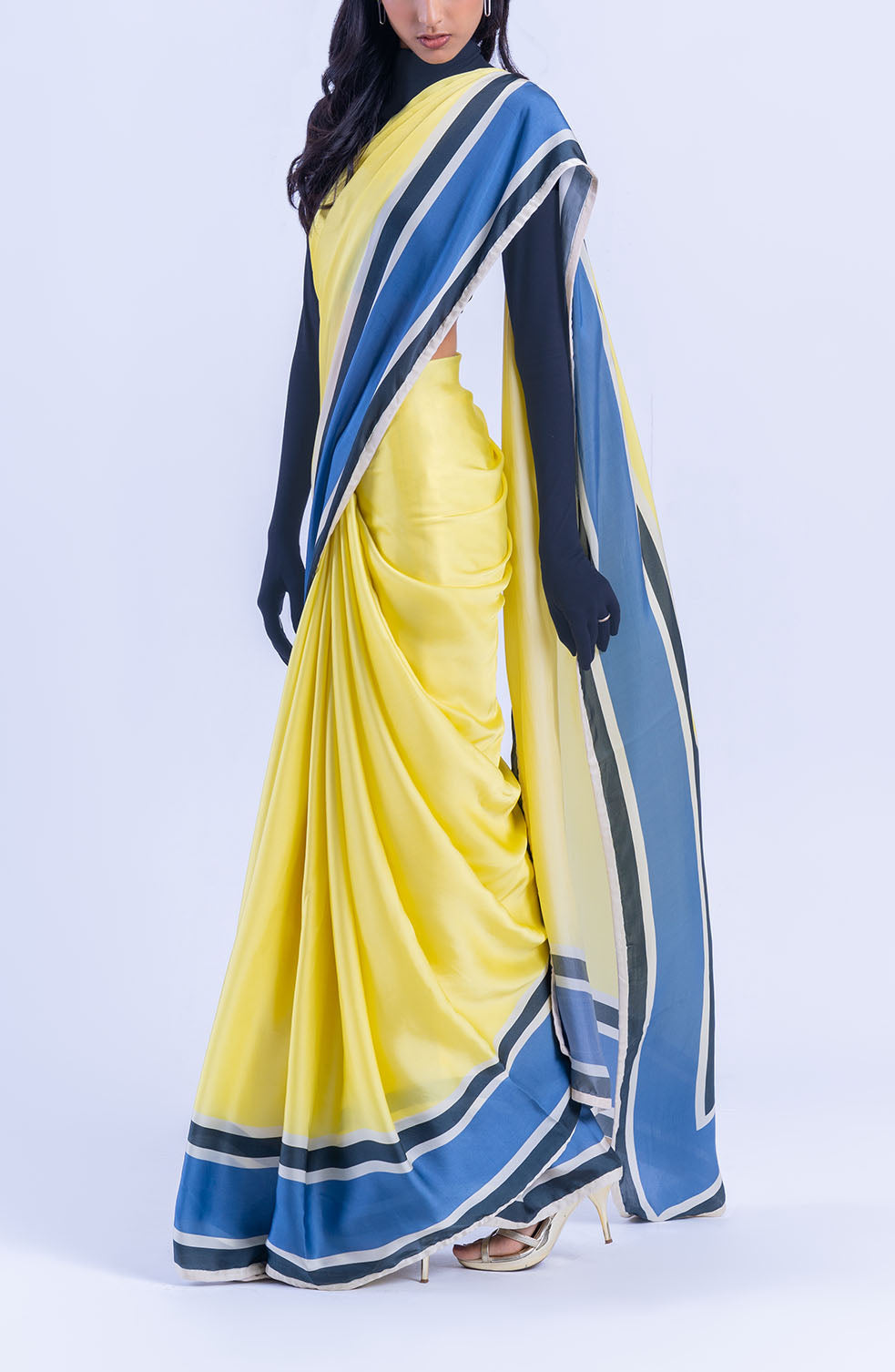 The Racer Stripe Sari (Yellow)