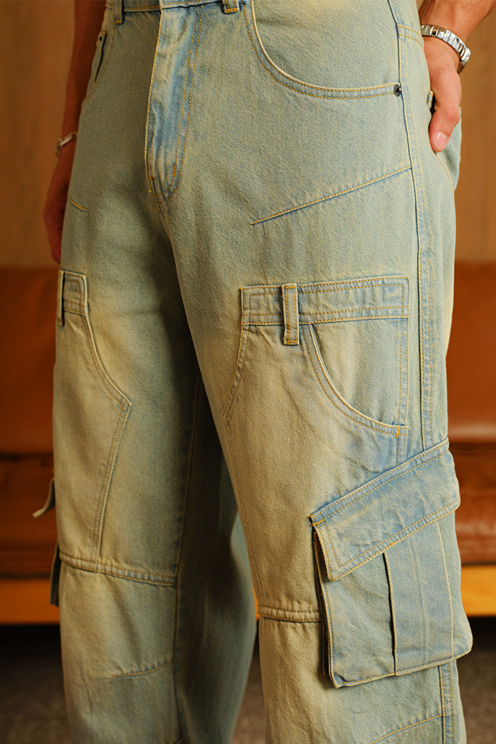 Light Wash Workwear Cargo Jeans