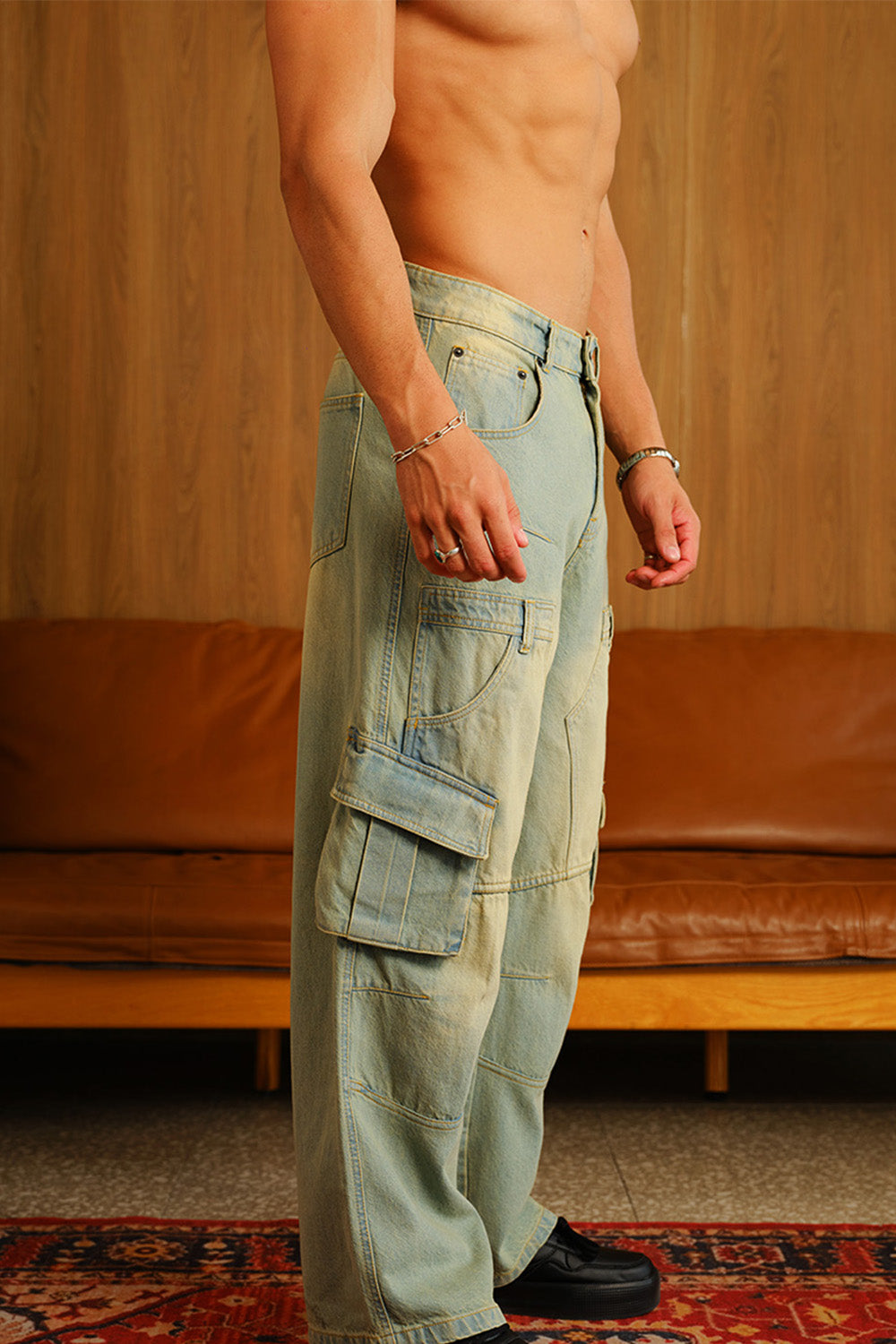 Light Wash Workwear Cargo Jeans
