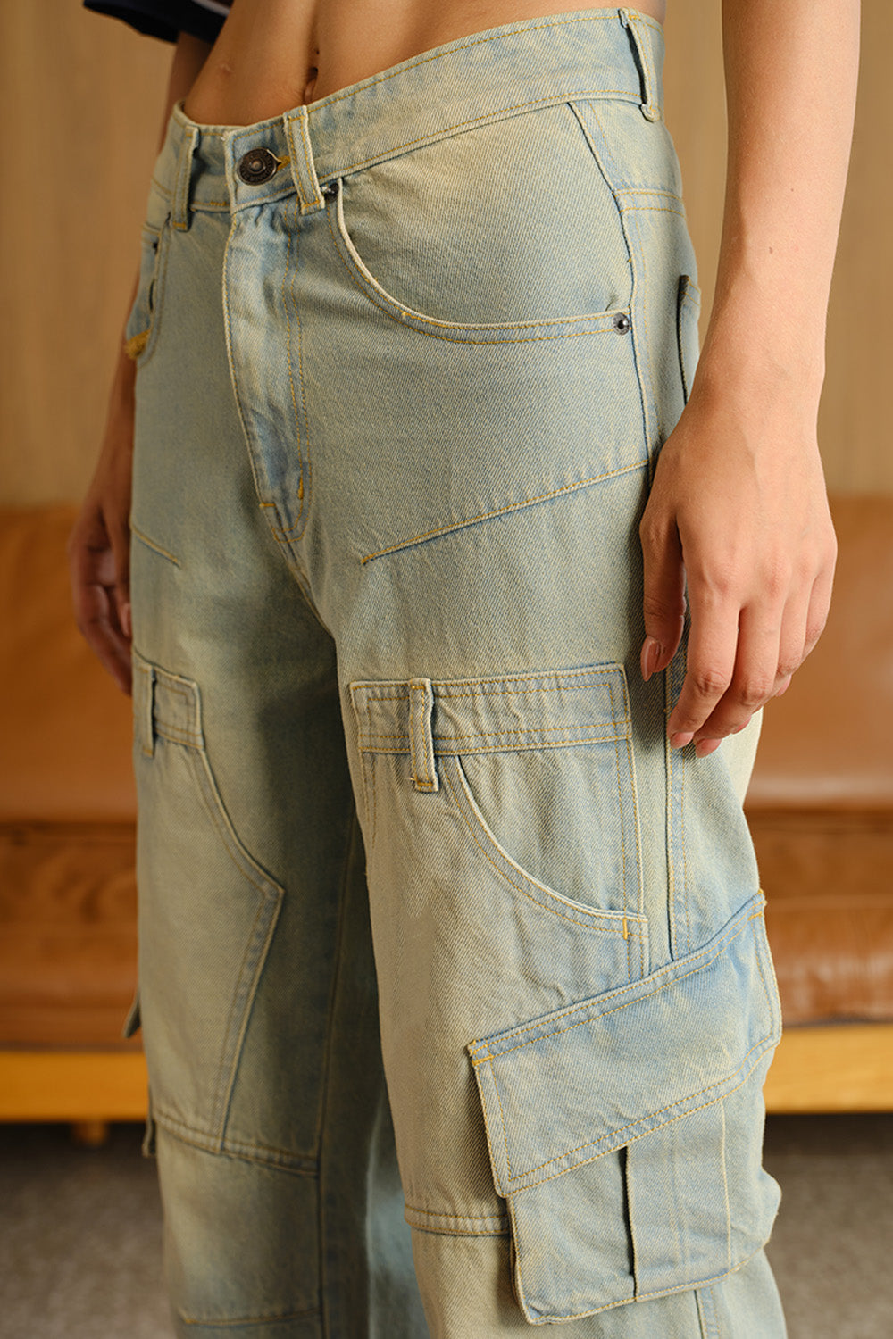 Light Wash Workwear Cargo Jeans