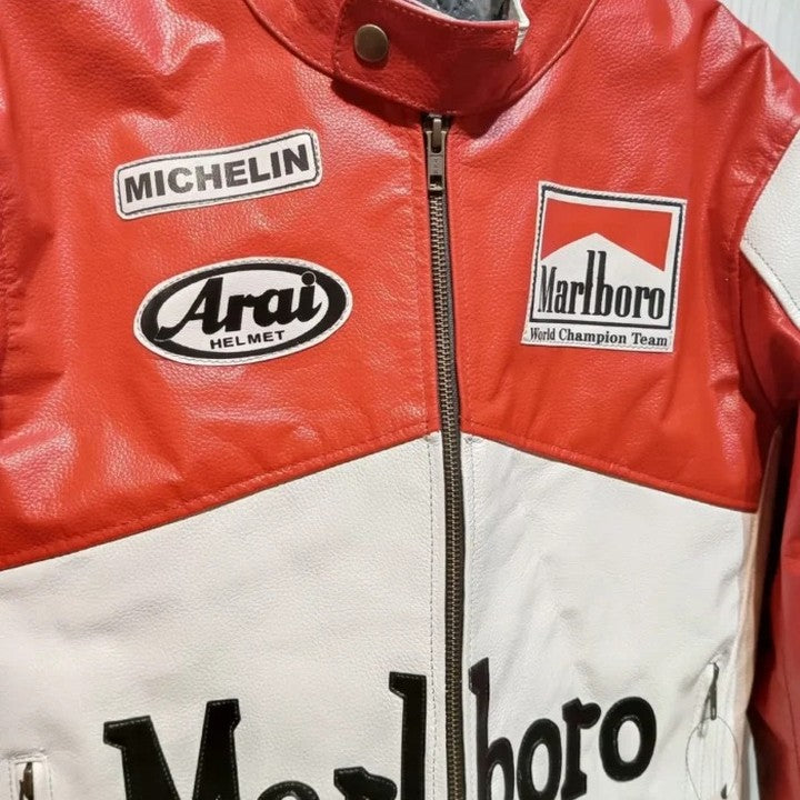 Marlboro Vintage Racing Pure Leather Jacket | Classic F1 Streetwear - Prime Fitz
