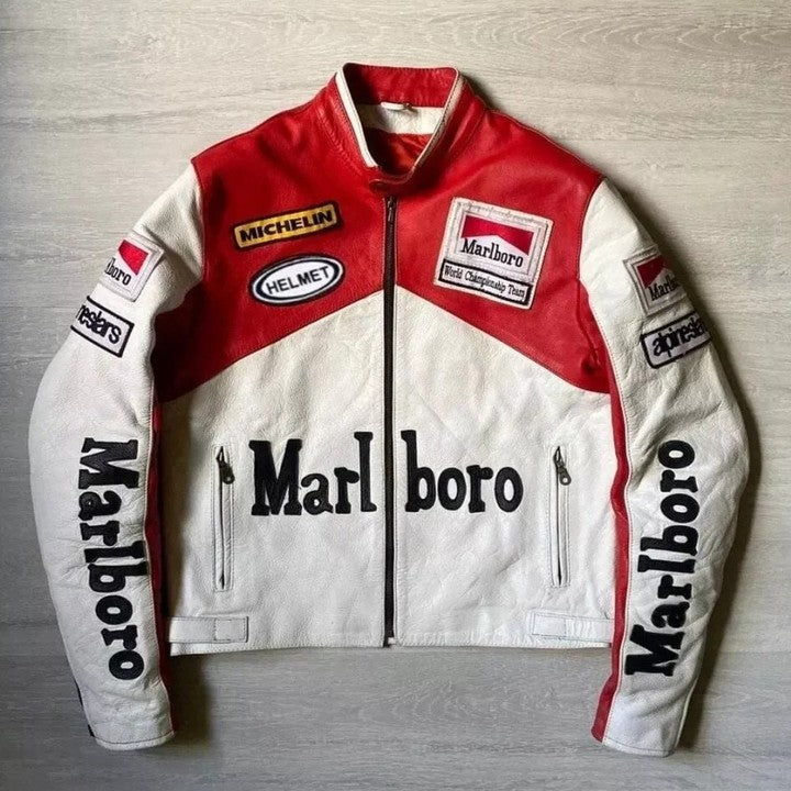 Marlboro Vintage Racing Pure Leather Jacket | Classic F1 Streetwear - Prime Fitz