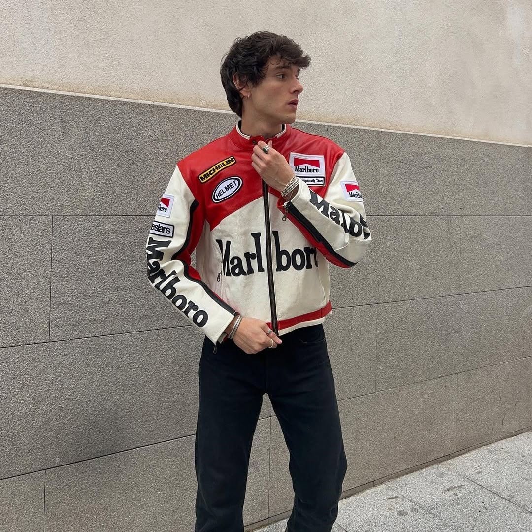 Marlboro Vintage Racing Pure Leather Jacket | Classic F1 Streetwear - Prime Fitz