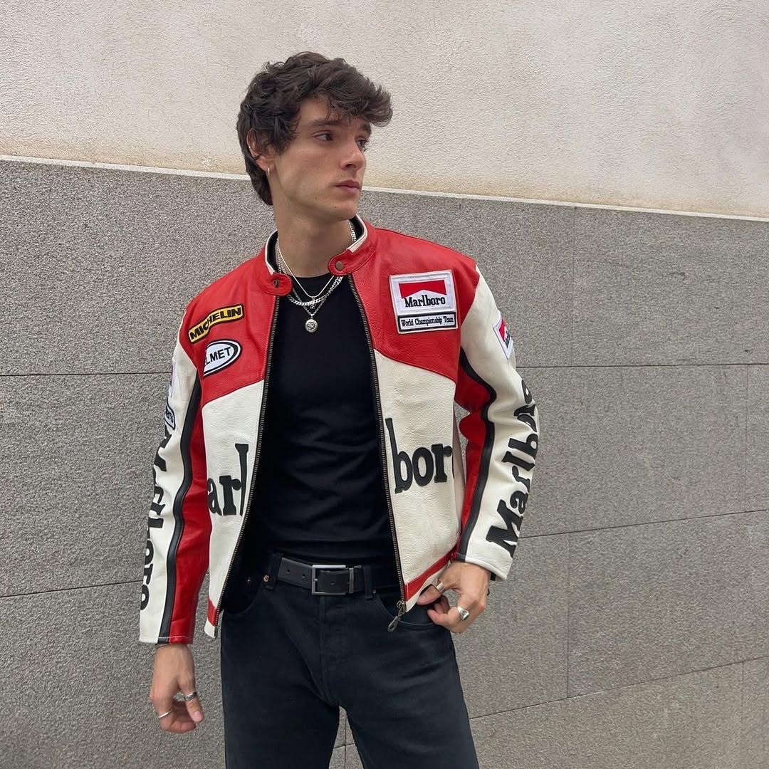 Marlboro Vintage Racing Pure Leather Jacket | Classic F1 Streetwear - Prime Fitz