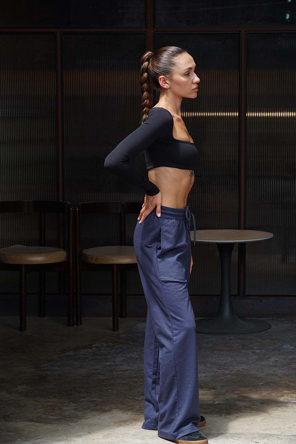 Marine Blue Wide-Leg Sweatpants