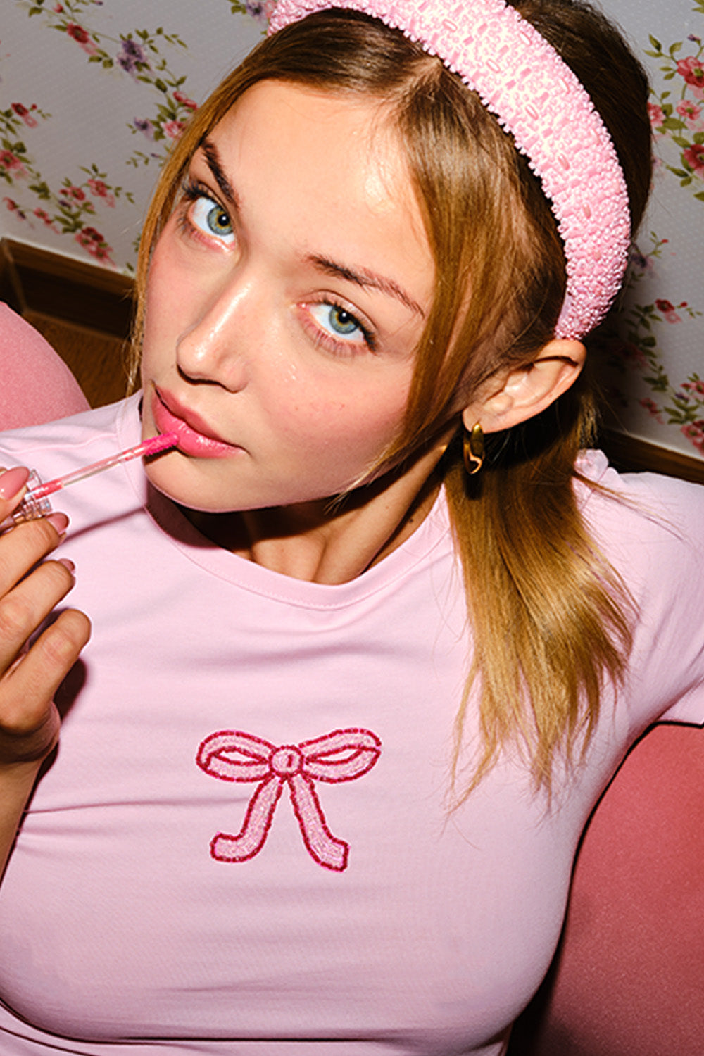 Pretty Bow Beaded Embroidery Baby Tee