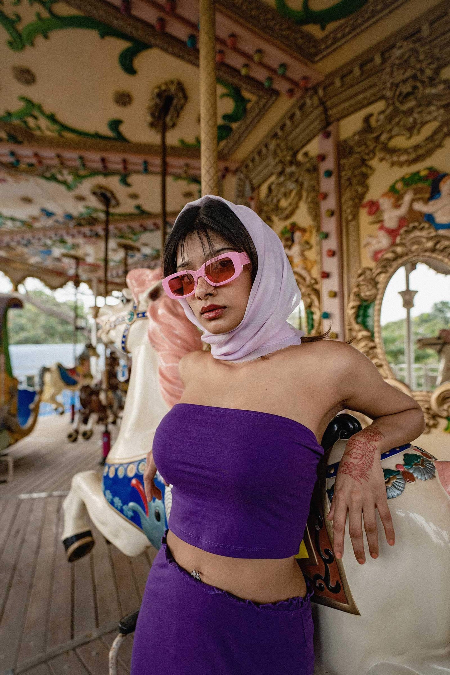 Purple Strapless Co-ord Set