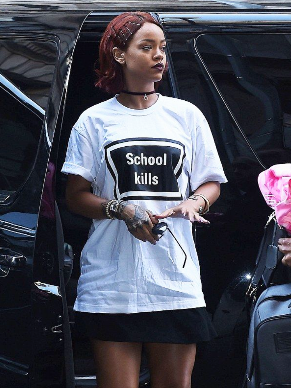 "School Kills" iconic oversized tee ft. Rihaana - Prime Fitz
