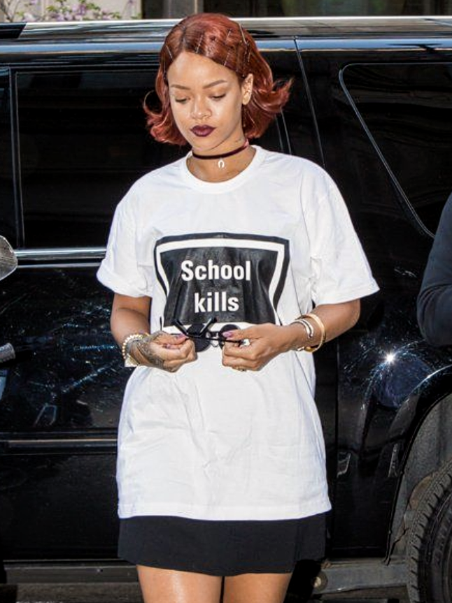 "School Kills" iconic oversized tee ft. Rihaana - Prime Fitz