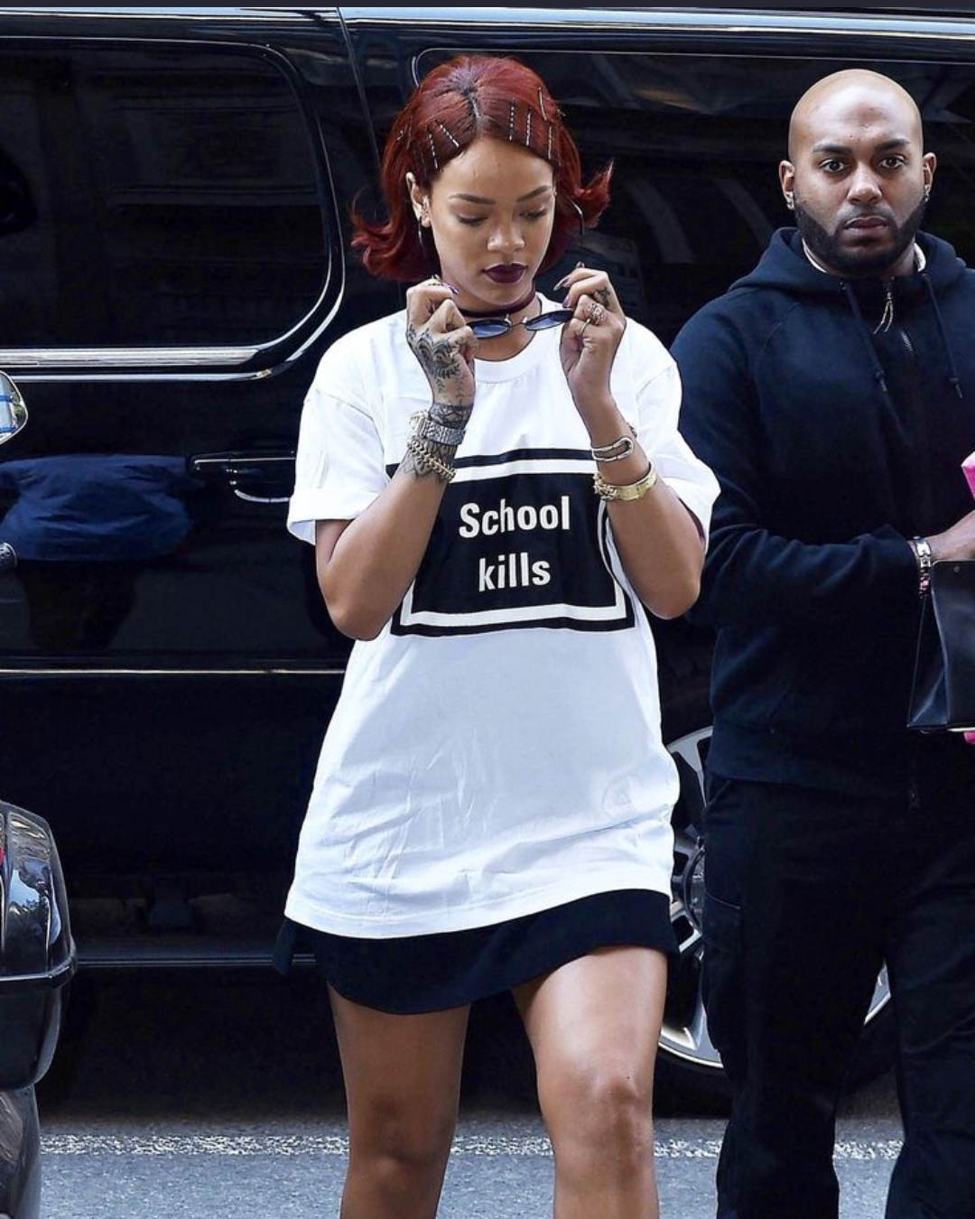 "School Kills" iconic oversized tee ft. Rihaana - Prime Fitz