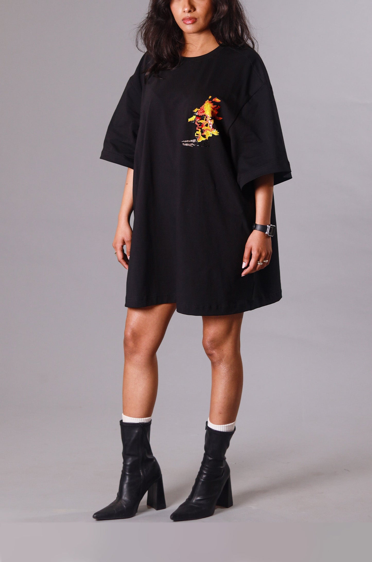 SuperHUEMN Handcrafted 'Burning Man' Oversized Dress (Black)