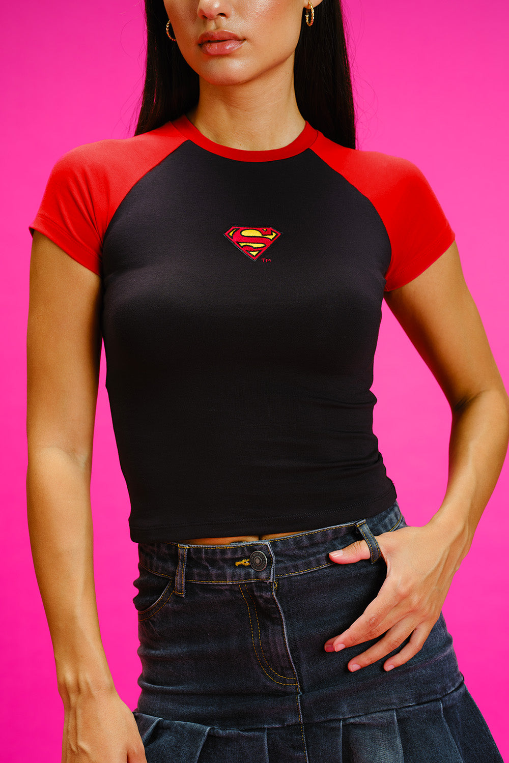 Superman Raglan Sleeves Baby Tee