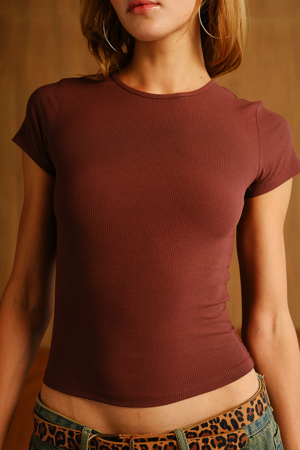 Tencel Ribbed Toffee Brown Modal T-shirt
