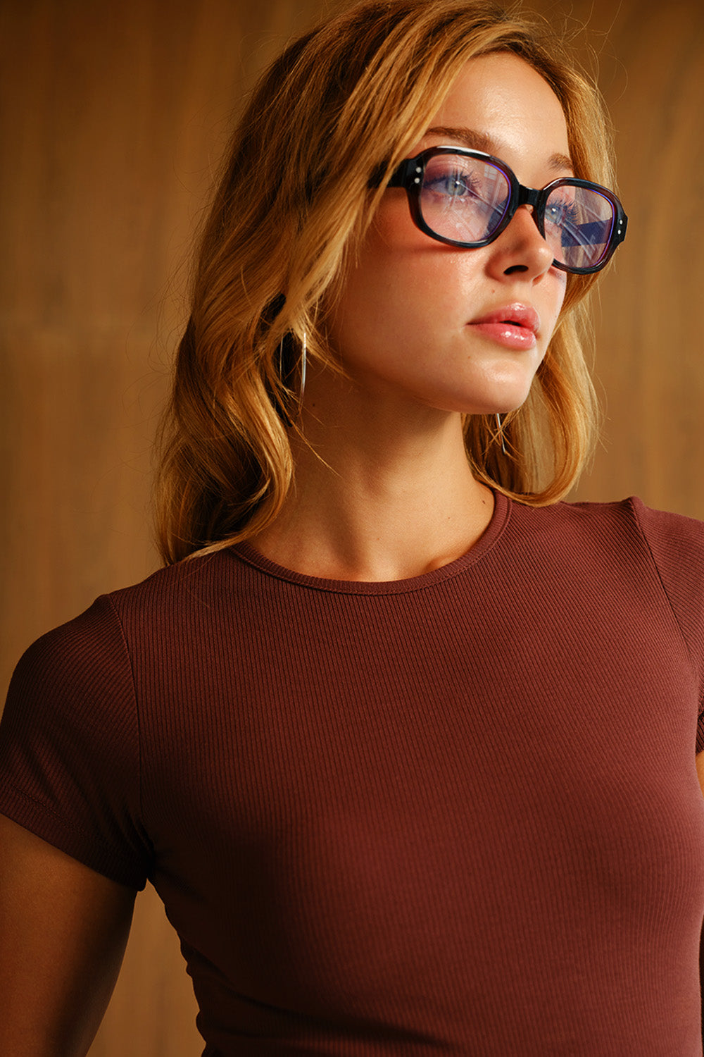 Tencel Ribbed Toffee Brown Modal T-shirt