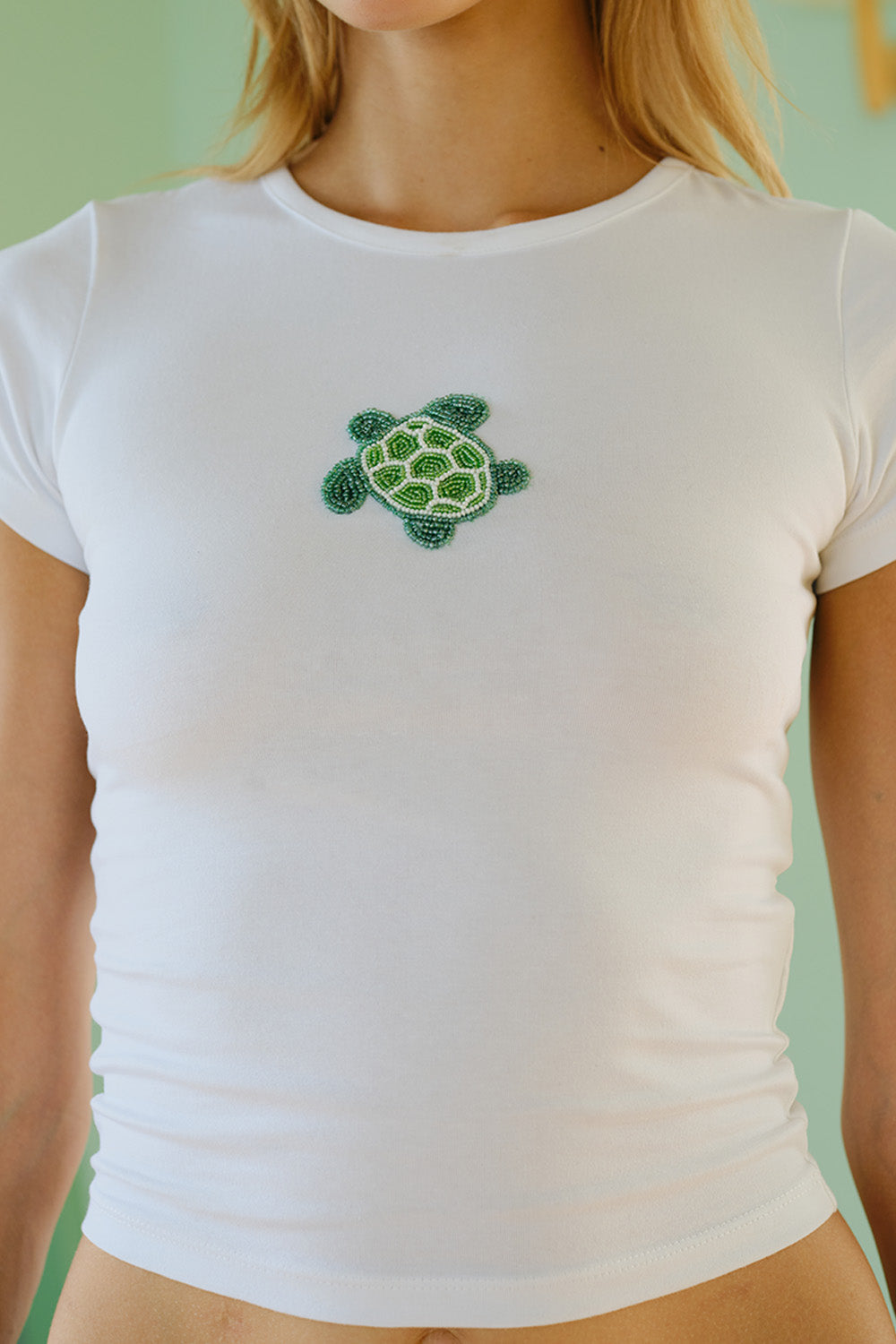 Turtley Beaded Embroidery Baby Tee
