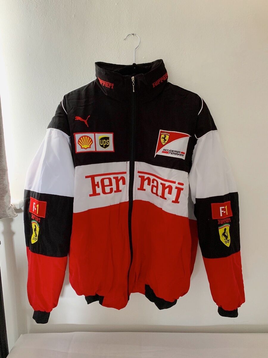 Red & White Ferrari Racing Jacket – Bold F1 Style, Track-Inspired Look - Prime Fitz