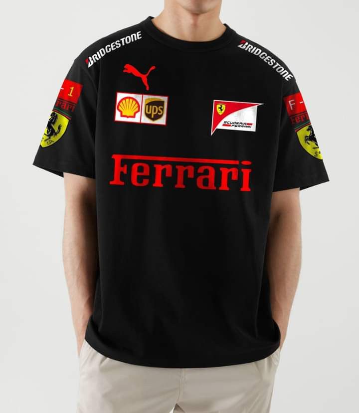 black Ferrari Racing T‑Shirt – Trending Motorsport Tee - Prime Fitz