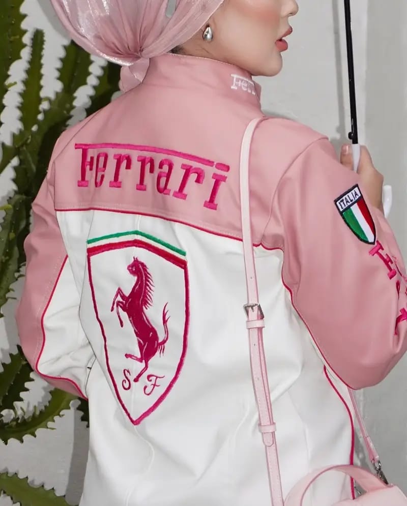 Pink Ferrari Leather Jacket – Luxe Motorsport Streetwear | Mercy Wear - Prime Fitz