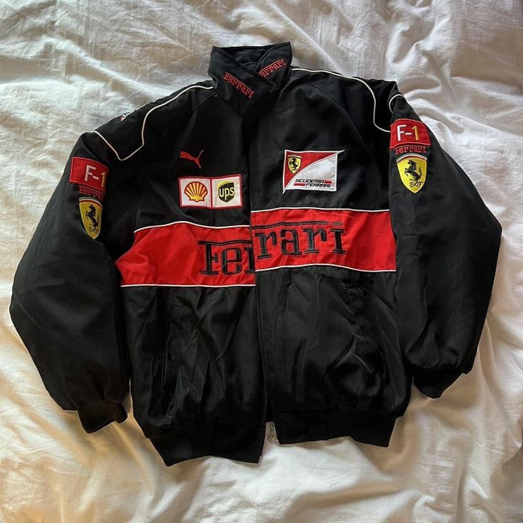Black Ferrari F1 Streetwear Jacket – Sleek Racing Style for Every Day - Prime Fitz