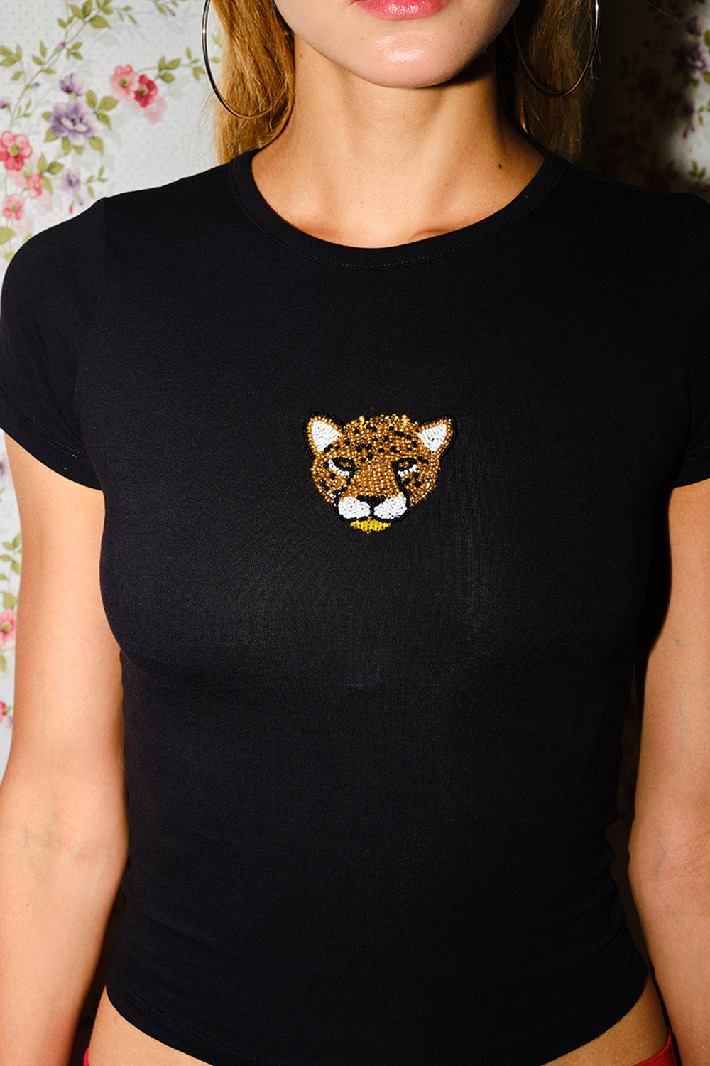 Wild Cat Beaded Embroidery Baby Tee