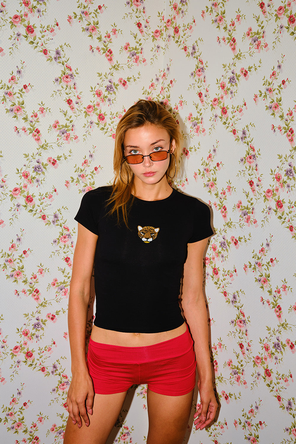 Wild Cat Beaded Embroidery Baby Tee