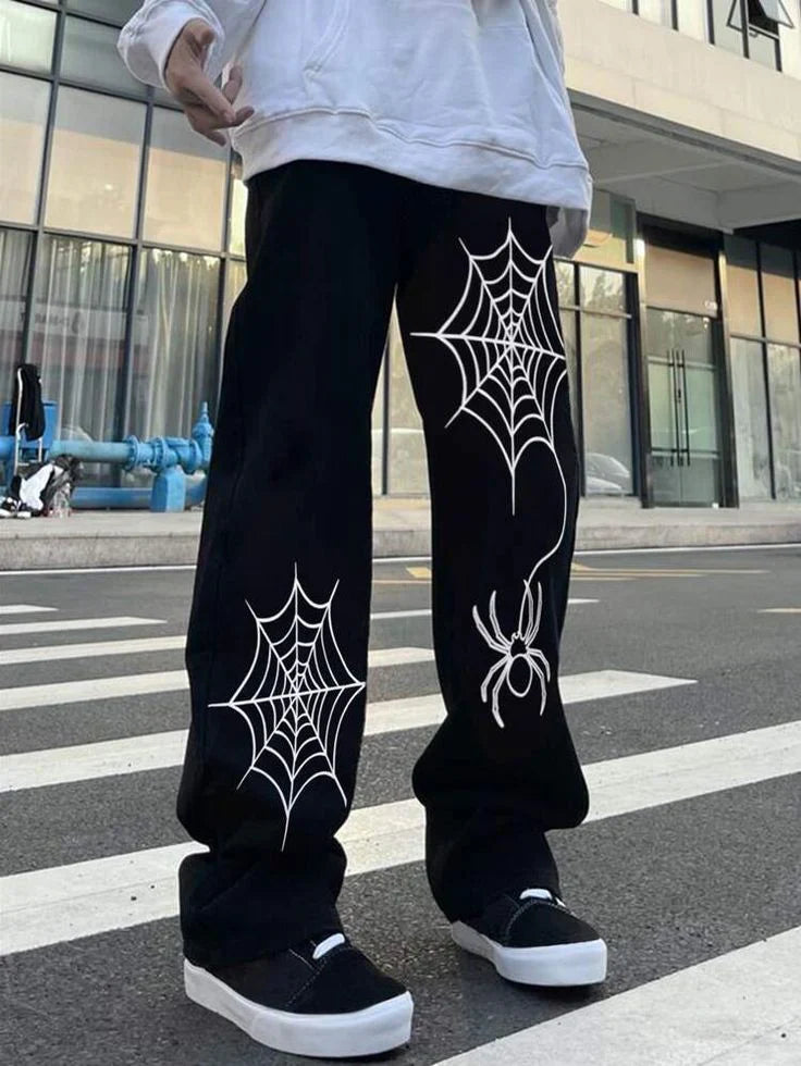 Spider Web Straight Fit Baggy Track Pants – Urban Streetwear Essential - Prime Fitz