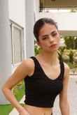 Black Lace Trim Ribbed Crop Tank