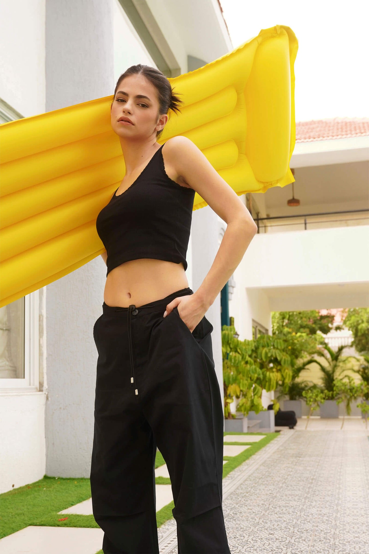 Black Lace Trim Ribbed Crop Tank